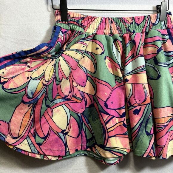 Adidas x Farm Rio Banana Floral Flared Mini Skater Skirt Pocket Colorful Size XS - Picture 3 of 9